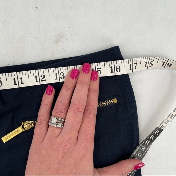 MICHAEL KORS Women’s Navy Khaki shorts with gold zipper pocket details size: 6 - Picture 2 of 9